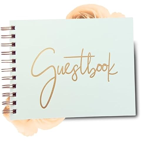 Mod La Vie Mint Green and Gold Guestbook, 6" x 7.5" 90 Blank Pgs, Guestbook Sign in Book Registry, Guestbook Wedding, Bridal Shower Guest Book Baby Shower Photo Guestbook, Quinceanera Guestbook. Cover