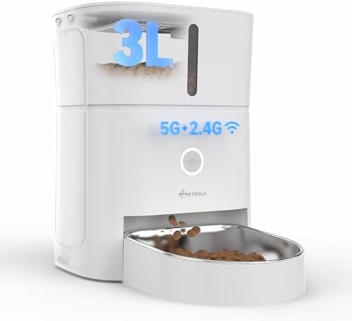 Automatic Cat Feeder, 5G & 2.4G Wi-Fi Cat Food Dispenser with APP Control, 3L Timed Pet Feeder for Pet Dry Food, 1-10 Meals Per Day (FDG10-2.4G+5G)