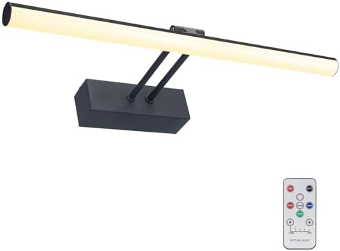 HOWMZON Picture Light, 16" AA Battery Picture Light,Full Metal Picture Frame Light,Wireless Picture Lights with Remote for Wall Display, Photo,Library Black