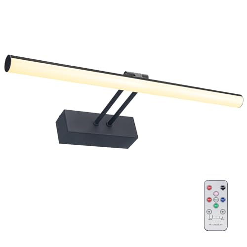 HOWMZON Picture Light, 16" AA Battery Picture Light,Full Metal Picture Frame Light,Wireless Picture Lights with Remote for Wall Display, Photo,Library Black