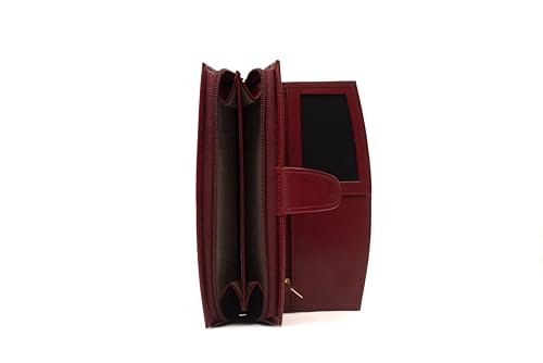 Jafferjee & Co. Genuine Leather wallets for women – Stylish Trifold Wallet Organizer with 7 Card Slots & 1 ID Windows, Large Capacity Ladies Leather wallet – Durham Red3