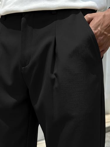 Image of JMIERR Men's Pleated Pants Elastic Waist Wide Leg Casual Dress Pants