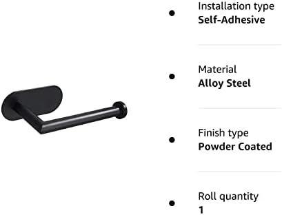 Black Toilet Roll Holder | 3m Strong Self Adhesive Black Steel Toilet Paper Holder | Stick On / No Drilling Required | Strong Loo Roll Tissue Holder Stand, Modern and Clean Design