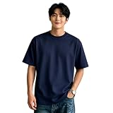 [Joiin Selects] tシャツ メンズ 半袖 夏服 8.11オンス・綿100％・吸汗通気 5分袖 ゆったり 体型カバー 丸首 無地 トップス かっこいい (JP, アルファベット, XL, ネイビー)