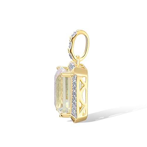 Santuzza 10K Solid Gold Rectangle Shape Gemstone Genuine Diamond Pendant Without Chain for Women2