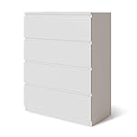 URBNLIVING 4 Or 5 Drawer Skagen Wooden Bedroom Chest Cabinet No Handle Storage Cupboard Modern (White Carcass + White Drawers, 4 Drawers)