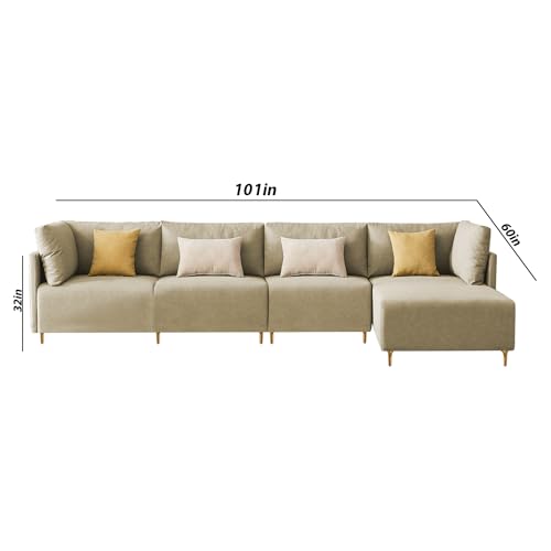 Image of Carina RHS 6 Seater L Shape Sofa Set for Living Room (Cream Fabric) Premium Fabric Sofa