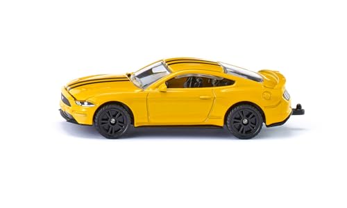 siku 1530, Ford Mustang GT Sportwagen, Metall/Kunststoff, Gelb, Öffenbare Motorhaube, Anhängerkupplung, Spielzeugauto für Kinder