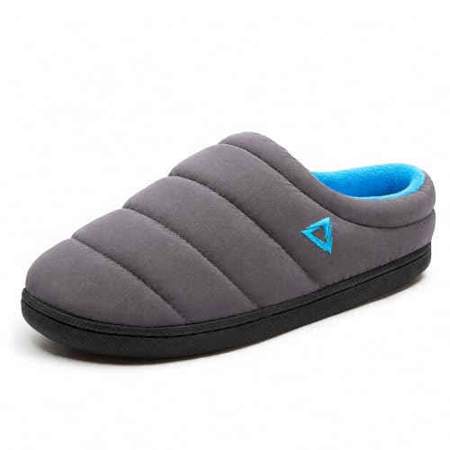Image of ATHMILE Slippers for Men Water-Resistant Quilted Puffer Upper Memory Foam Slippers Non Slip Indoor Outdoor House Shoes Cozy Slip on Slippers for Home Bedroom Travel Camping Gift