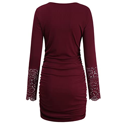 Langärmliges Spitzenkleid für Damen mit Rundhalsausschnitt,...