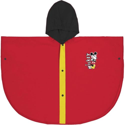 Poncho Impermeable de Mickey Mouse para Niños - Tala 5/6 Años - Color Rojo con Capucha en Negro - Elaborado en PVC con Cierre de Botones - Producto Original Diseñado en España