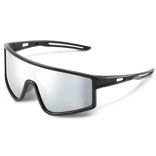 Kegrimi Sports Baseball Cycling Sunglasses for Men: Polarized Sunglasses for Women Youth UV Protection Running(Silver,150mm)