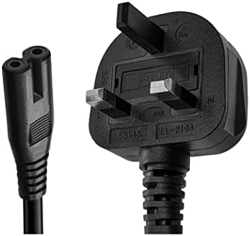 SHAFI® 3M Figure 8 Power Lead - 2-Pin IEC C7 Universal 3-Pin UK Plug Power Cable - Compatible Figure 8 Mains Power Adapter Charger Cable UK Samsung LG Sony TV - BS1363 to IEC 60320C7 - Black
