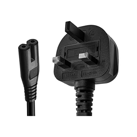 SHAFI® 3M Figure 8 Power Lead - 2-Pin IEC C7 Universal 3-Pin UK Plug Power Cable - Compatible Figure 8 Mains Power Adapter Charger Cable UK Samsung LG Sony TV - BS1363 to IEC 60320C7 - Black Cover