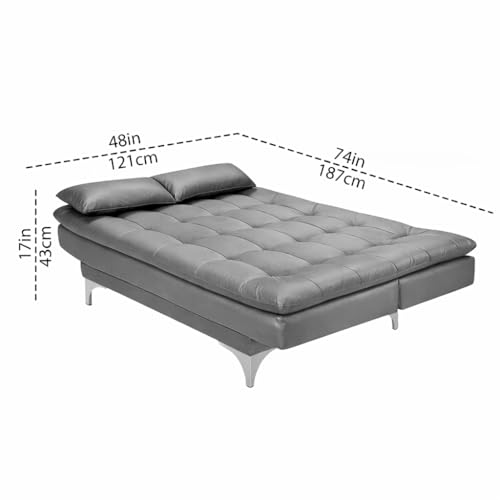 Image of Casaliving Danny 3 Seater Sofa Cum Bed Leatherette Fabric (Grey) with Two Cushions Perfect for |Home Living |Office Room and Guest Room Premium Sofa