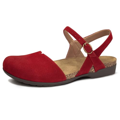 Image of PARTY Closed Toe Sandals Women, Barefoot Arch Support Flat Sandals for Office Work and Travel with Comfortable Cork Footbed