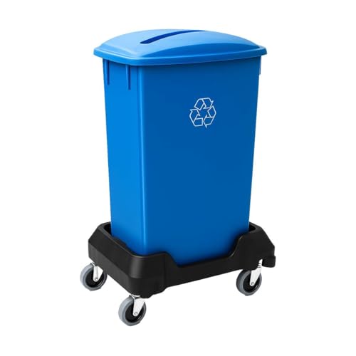 Image of 23 Gallon Slim Rectangular Garbage Can - with Paper Slot Lid + Wheels - Blue