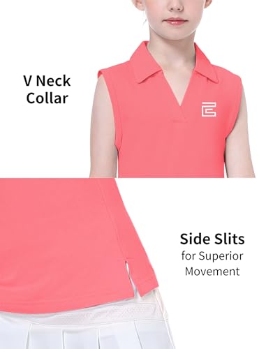 Image of EXARUS Girls Golf Polo Tennis Shirts Sleeveless Kids V-Neck Tank Tops | Equestrian UPF 50+ Quick Dry Clothes