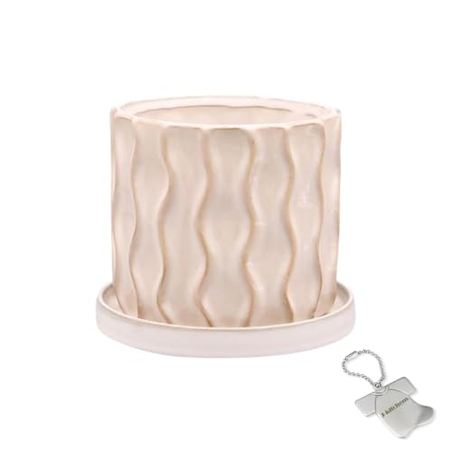 J-kitchens Select 置物 花瓶 陶器 植木鉢 さざ波 デザイン ポット ベージュ M Φ14xH12.5cm オリジナルタグ付 P-565003