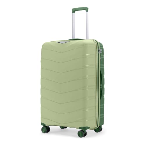 Image of Axis Medium Check-in Suitcase 65 cm 24 inch Polypropylene Hard Trolley, 8 Spinner Wheels, 3-Pocket Convipack, Dual-Tone Shell, Recessed Number Lock Laser Green /Everglade Green