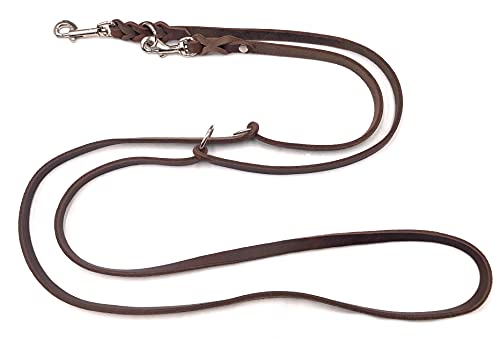 Hundeleine Fettleder kleine Hunde/große Hunde 2m / 2,40m / 2,80m / 3,50m / 5m Doppelleine verstellbar (2m X 12mm, Dunkelbraun)