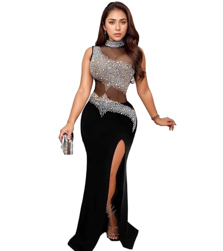 Image of PORRCEY Women's Sexy Elegant Rhinestone Bodycon Dress Hot Drilling Clubwear
