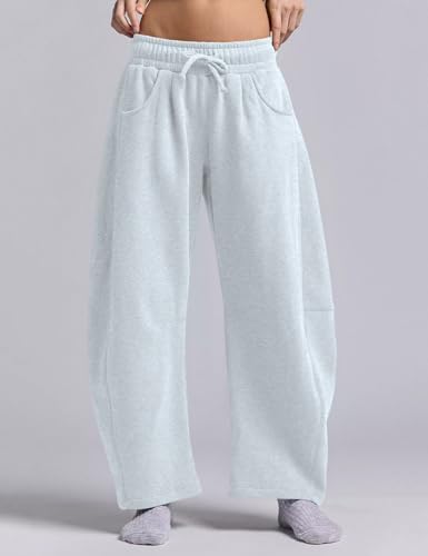 HeSaYep Women's Barrel Leg Ankle Sweatpants Drawstring Wide Leg Lounge Pants Baggy Casual Cotton Sweat Pants with Pockets3
