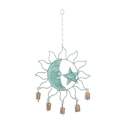 Deco 79 Metal Sun and Moon Windchime with Bells, 13" x 11" x 1", Turquoise - Image 4