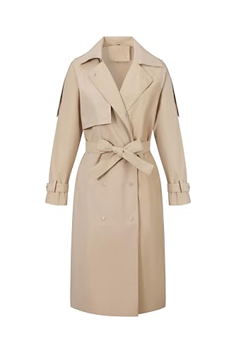 Image of Bellivera Women's Classic Long Windproof Trench Coat With Belted Waist | Notch Lapel Collar,Breasted Button Front,Adjustable Cuff Straps,Side Slant Pockets,Spring Fall Daily Commute Office Wear