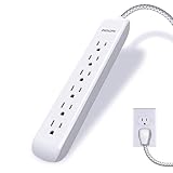 Philips Surge Protector Power Strip, 10 Ft Long Braided Extension Cord, 6 Outlet Extender, 1080 Joules, Flat Plug, Wall Mount, Home Office Dorm Essentials, ETL Safety Listed, White, SPC3064WG/37