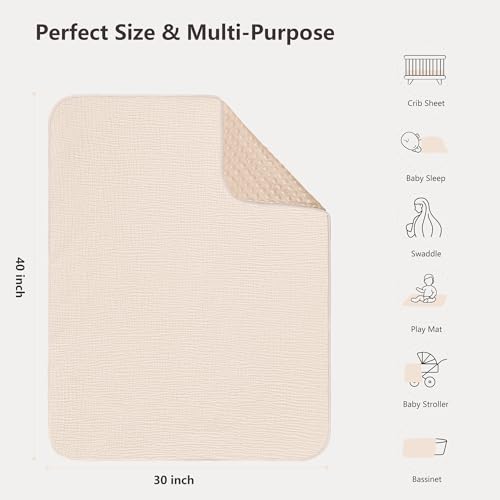Image of Susurration Baby Blanket for Unisex Boys Girls, Soft Nursery Minky Blanket with Muslin Cotton Front and Dotted Fleece Back, Receiving Blanket for Baby Newborn Infant, 30x40inch (Cream)