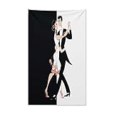 ABAKUHAUS Altes Hollywood Wandteppich, Modernes Tanzpaar Tanzt Pas de Deux Simplistisches Design, aus Weiches Mikrofaser Stoff Wand Dekoration Für Schlafzimmer, 140 x 230 cm, Schwarz Weiß und Koralle