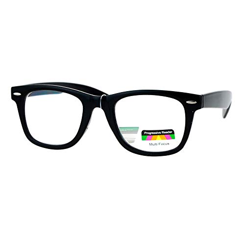 Multi Focus Progressive Reader Glasses 3 Powers in 1 Square Horn Rim Black +1.50