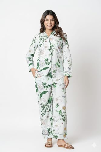 Image of Women's Cotton Printed Night Suit Set | Soft & Breathable Sleepwear with Top and Pajama | Stylish Nightwear for Daily Use - All Season Use