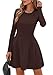PRETTYGARDEN Long Sleeve Mini Dress for Women 2025 Fall Crewneck Knit Pleated Babydoll A Line Soft Casual Short Party Dresses (Brown,Medium)