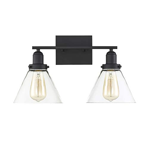 Savoy House 8-9130-2-Bk Drake 2-Light Bathroom Vanity Light In A Black Finish With Clear Glass (18" W X 10" H) #TOP1