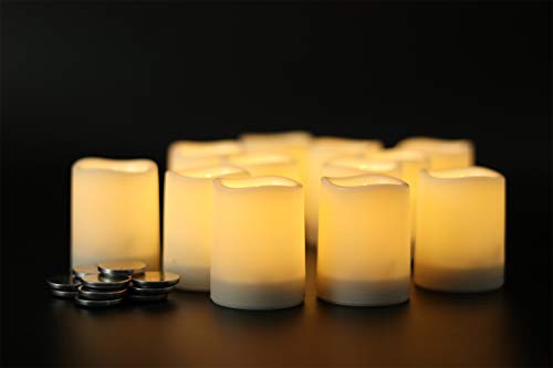 Image of GenSwin Waterproof Outdoor Flameless Candles Flickering with Timer, Battery Operated LED Pillar Votive Tealight Candles(Battery Include), Set of 12 Plastic Warm Light(White, 1.5 x 2 Inch)