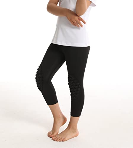 Topeter Youth Basketball Compression Pants with Knee Pads and Butt Pad, Kids 3/4 Capri Padded Sport Legging Tights4