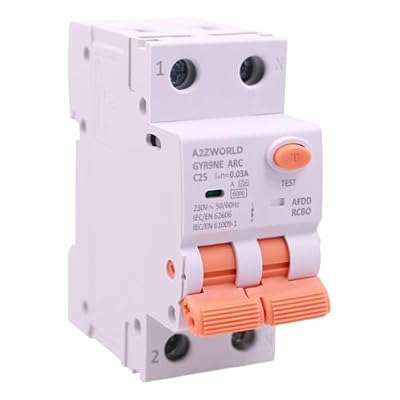 AFDD RCBO - Interruptor antiincendio, tipo A Curva C 25 A C25, magnetotérmico diferencial con detección de fallos de arco eléctrico, 6 kA 30 mA 1P+N, protección contra incendios de origen eléctrico
