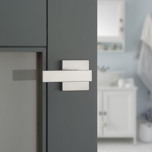Image of Kwikset Singapore Interior Privacy Door Handle with Lock, Door Lever For Bathroom and Bedroom, Satin Nickel Reversible Keyless Turn Lock, with Microban Protection