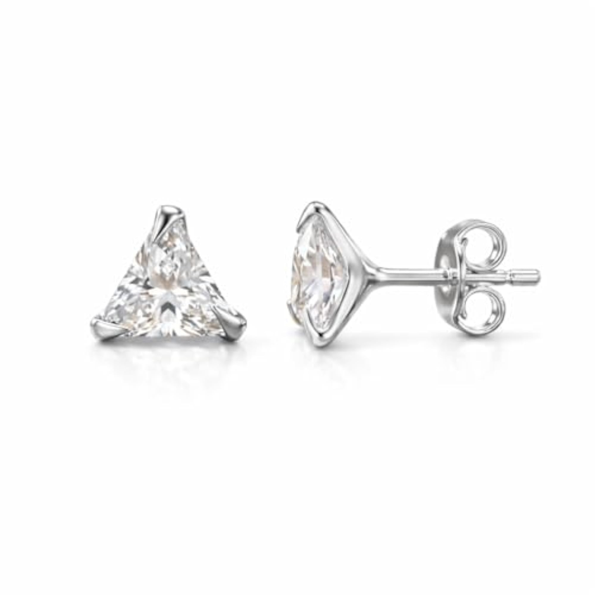 925 Sterling Silver Triangle Solitaire Stud Earrings, Unisex
