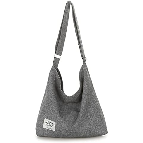 Hobo Bag, Women's Canvas Handbag Crossbody Bag Grey Beach Bag Simple Shoulder Bag Ladies Large Cotton Tote Handbag Girls Shopping Bag for Travel Daily Use (Melange Grey) Cover