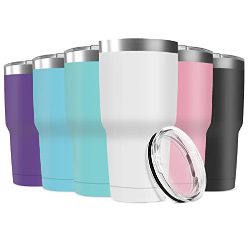 Deitybless 30oz Stainless Steel Travel Mug with Lid, 6 Pack Double Wall Vacuum Insulated Bulk Tumbler, Powder Coated Coffee Cup Suitable for Vehicle Cup Holders(Assorted Colors)