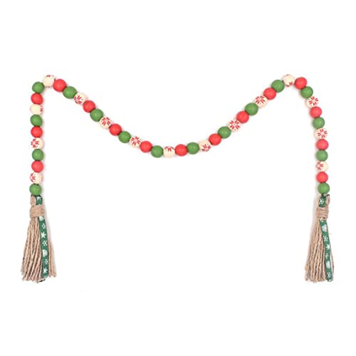 Mirnoadic Christmas Snowflake Wood Bead Tassel String, Wood Bead Wreath Fireplace Wall Hanging For Home Outdoor Decoration Cover