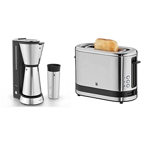 WMF Küchenminis Aroma Filterkaffeemaschine, 870 Watt, cromargan matt & Küchenminis 1-Scheiben Toaster Langschlitz XXl-Toast Brötchenaufsatz 7 Bräunungsstufen Überhitzungsschutz 600W Edelstahl matt