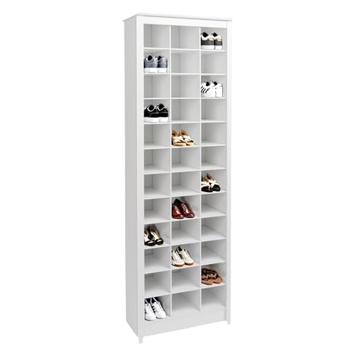 Prepac White Tall Storage Cabinet, Shoe Cabinet, Entryway Furniture with 36 Shoe Cubbies 13