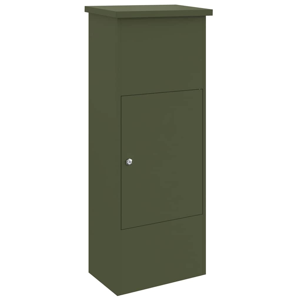 vidaXL Parcel Drop Box Olive green 44.5 x 29 x 110.5 cm Steel, Garden and Terrace Storage, Rectangular, Waterproof Steel Parcel Box, Mail Delivery, Lockable Outdoor Mailbox