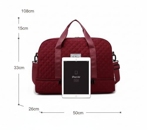 Image of WILDHORN 37 litres Nylon Travel Duffle Bag for Men & Women | 49 cm Weekender Gym Bag with Back Zipper Pocket & Trolley Strap | Overnight Cabin Luggage Shoulder Bag (Maroon)