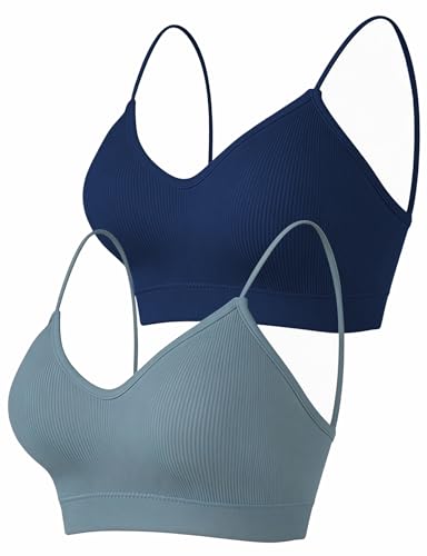 Image of ZENUTA 2Pack Padded Bralettes for Women, V-Neck Seamless Wireless Pull-On Bras with Removable Pads, Low-Impact