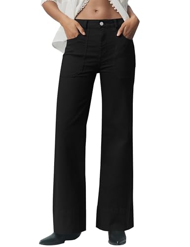Womens High Waist Flare Wide Leg Pants Loose Fit Full Length Trousers with Pockets Lounge Work Business Dress Pants